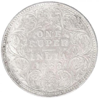 Silver One Rupee Coin of Victoria Empress of Bombay Mint of 1888.