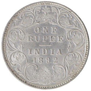 Silver One Rupee Coin of Victoria Empress of Bombay Mint of 1892.