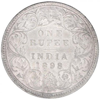 Silver One Rupee Coin of Victoria Empress of Bombay Mint of 1898.