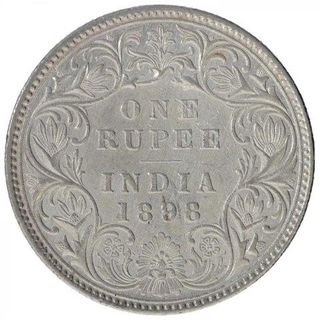 Silver One Rupee Coin of Victoria Empress of Bombay Mint of 1898.