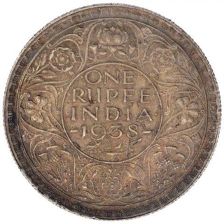 Silver One Rupee Coin of King George VI of Calcutta Mint of 1938.