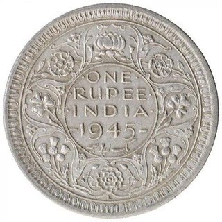 Silver One Rupee Coin of King George VI of Lahore Mint of 1945.