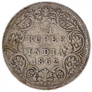 Error Silver Quarter Rupee Coin of Victoria Queen of 1862.