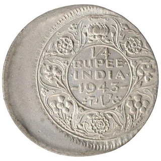 Error Silver Quarter Rupee Coin of King George VI of Bombay Mint of 1943.