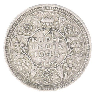 Silver Quarter Rupee Coin of King George VI of Bombay Mint of 1945.