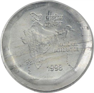 Error Cupro Nickel Two Rupees Coin of Republic India of 1998.