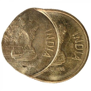 Error Brass Five Rupees Coin of Republic India.