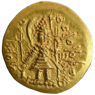 Extremely Rare Gold One Quarter Dinar Coin of Vasudeva I of Kushan Dyasty.