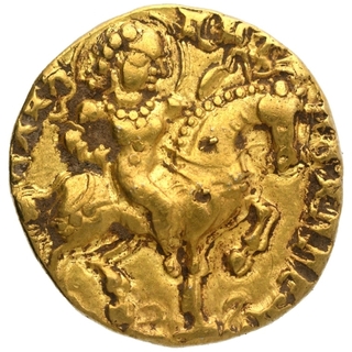 Very Rare Gold Dinar Coin of Kumaragupta I of Gupta Dynasty of Horseman Right type.