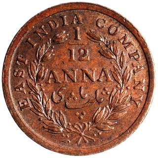 Copper One Twelfth Anna Coin of East India Company of Calcutta Mint of 1848.