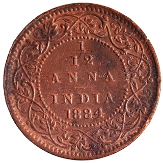 Copper One Twelfth Anna Coin of Victoria Empress of Bombay Mint of 1884.