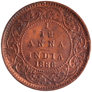 Copper One Twelfth Anna Coin of Victoria Empress of Calcutta Mint of 1886.