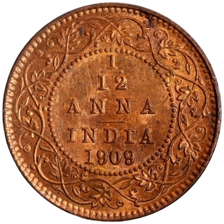 Bronze One Twelfth Anna Coin of King Edward VII of Calcutta Mint of 1909.