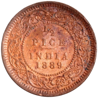 Copper Half Pice Coin of Victoria Empress of Calcutta Mint of 1889.