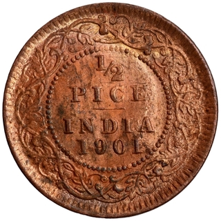 Copper Half Pice Coin of Victoria Empress of Calcutta Mint of 1901.