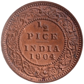 Copper Half Pice Coin of King Edward VII of Calcutta Mint of 1904.