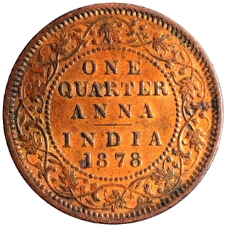 Copper One Quarter Anna Coin of Victoria Empress of Calcutta Mint of 1878.