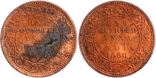 Copper One Quarter Anna Coins of Victoria Empress of Calcutta Mint of 1880.