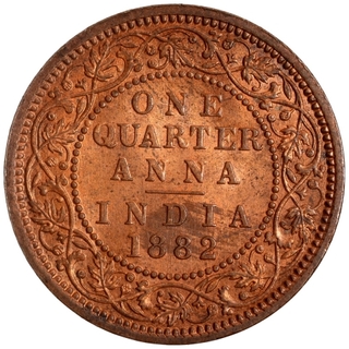 Copper One Quarter Anna Coin of Victoria Empress of Calcutta Mint of 1882.