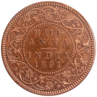 Proof Restrike Copper Half Anna Coin of Victoria Empress of Calcutta Mint of 1891.