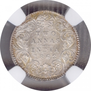 Silver Two Annas Coin of Victoria Queen of Calcutta Mint of 1862.