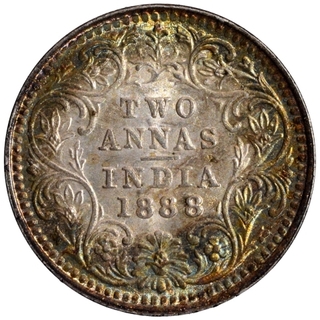 Silver Two Annas Coin of Victoria Empress of Bombay Mint of 1888.