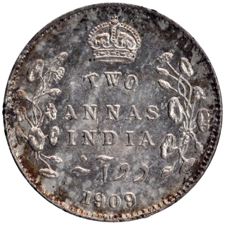 Rare Silver Two Annas Coin of King Edward VII of Calcutta Mint of 1909.