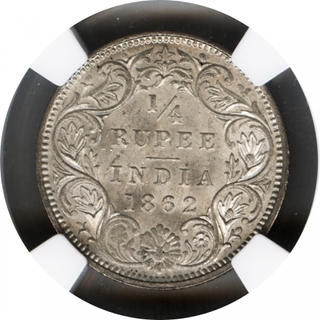 Silver Quarter Rupee Coin of Victoria Queen Calcutta Mint of 1862.