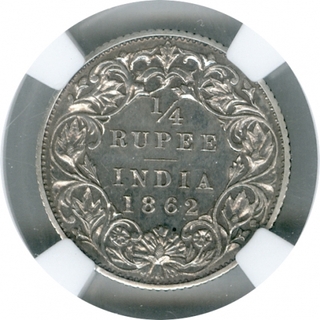 Silver Quarter Rupee Coin of Victoria Queen of Bombay Mint of 1862.