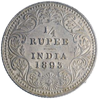 Silver One Quarter Rupee Coin of Victoria Empress of Calcutta Mint of 1893.