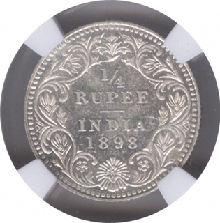 Silver Quarter Rupee Coin of Victoria Empress of Calcutta Mint of 1898.