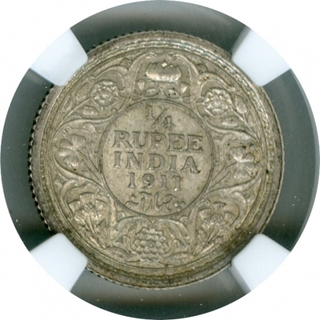 Silver One Quarter Rupee Coin of King George V of Calcutta Mint of 1911.