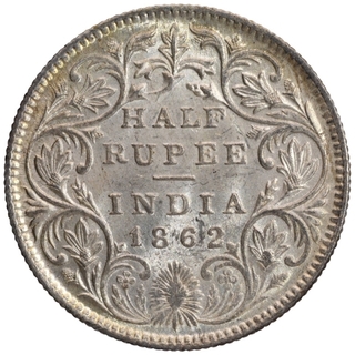 Silver Half Rupee Coin of Victoria Queen of Bombay Mint of 1862.