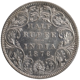 Silver Half Rupee Coin of Victoria Queen of Bombay Mint of 1876.