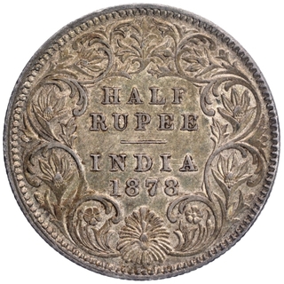 Rare Silver Half Rupee Coin of Victoria Empress of Calcutta Mint of 1878.