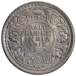 Silver Half Rupee Coin of King George V of Calcutta Mint of  1912.