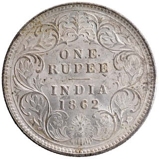 Silver One Rupee Coin of Victoria Queen of Calcutta Mint of 1862.