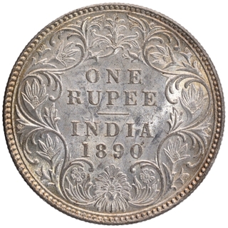 Silver One Rupee Coin of Victoria Empress of Bombay Mint of 1890.