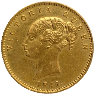 Gold One Mohur Coin of Victoria Queen of Calcutta or Bombay Mint of 1841.