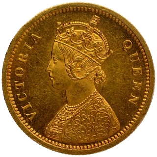 Gold One Mohur Coin of Victoria Queen of Calcutta Mint of 1862