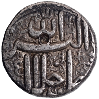 Silver One Rupee Coin of Akbar of Ahmadabad Mint of Month Tir.