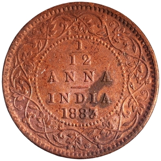 Copper One Twlfth Anna Coin of Victoria Empress of Calcutta Mint of 1883.