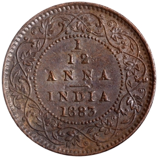 Copper One Twelfth Anna Coin of Victoria Empress of Calcutta Mint of 1883.