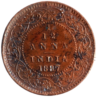 Copper One Twelfth  Anna Coin of Victoria Empress of Calcutta Mint of 1887.