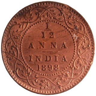 Copper One Twlfth Anna Coin of Victoria Empress of Calcutta Mint of 1898.