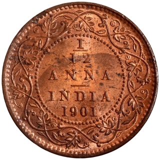 Copper One Twelfth Anna Coin of Victoria Empress of Calcutta Mint of 1901.