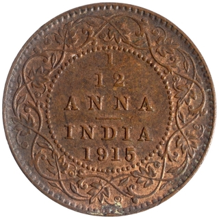 Bronze One Twelfth Anna Coin of King George V of Calcutta Mint of 1915.