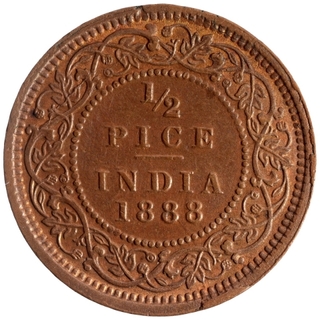 Copper Half Pice Coin of Victoria Empress of of Calcutta Mint  of 1888.