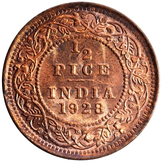 Bronze Half Pice Coin of King George V of Calcutta Mint of 1928.