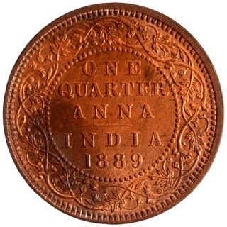 Copper One  Quarter Anna Coin of Victoria Empress of Calcutta Mint of 1889.